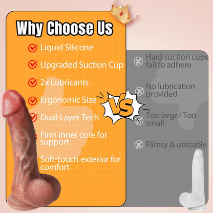 Realistic Dildo Sex Toys – 8 Inch Thick & Firm Flexible Anal Dildo with Stronger Suction Cup & Big Balls, Soft Liquid Silicone Huge Dildos for G Spot, Adult Sex Toys for Men, Women & Couples Tovs