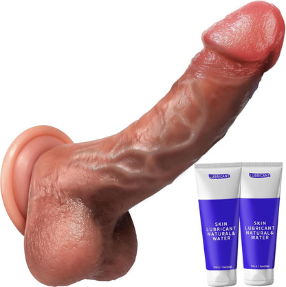 Realistic Dildo Sex Toys – 8 Inch Thick & Firm Flexible Anal Dildo with Stronger Suction Cup & Big Balls, Soft Liquid Silicone Huge Dildos for G Spot, Adult Sex Toys for Men, Women & Couples Tovs